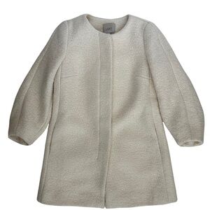 Loft‎ Womens Car Coat Sz Small Collarless Wool Blend Jacket Ivory Coquette